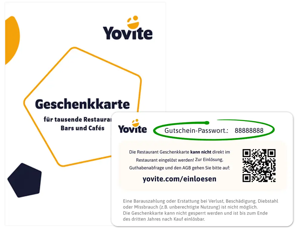 Abbildung der Rückseite der Geschenkkarte. Oben rechts, unter dem Rubbelfeld, finden Sie das Gutschein Passwort